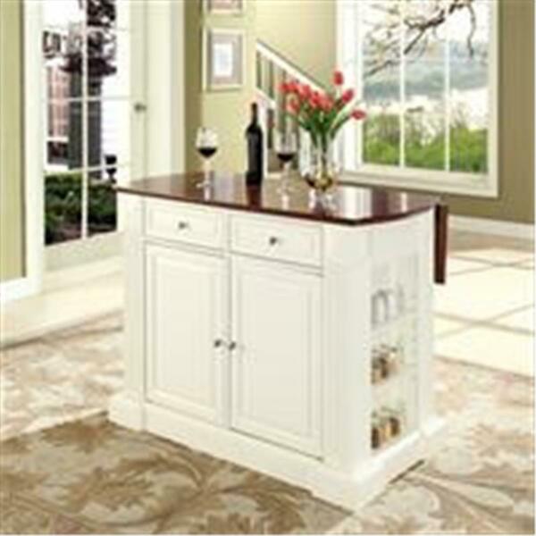 Modern Marketing Crosley Furniture Drop Leaf Breakfast Bar Top Kitchen Island In White Finish KF30007WH
